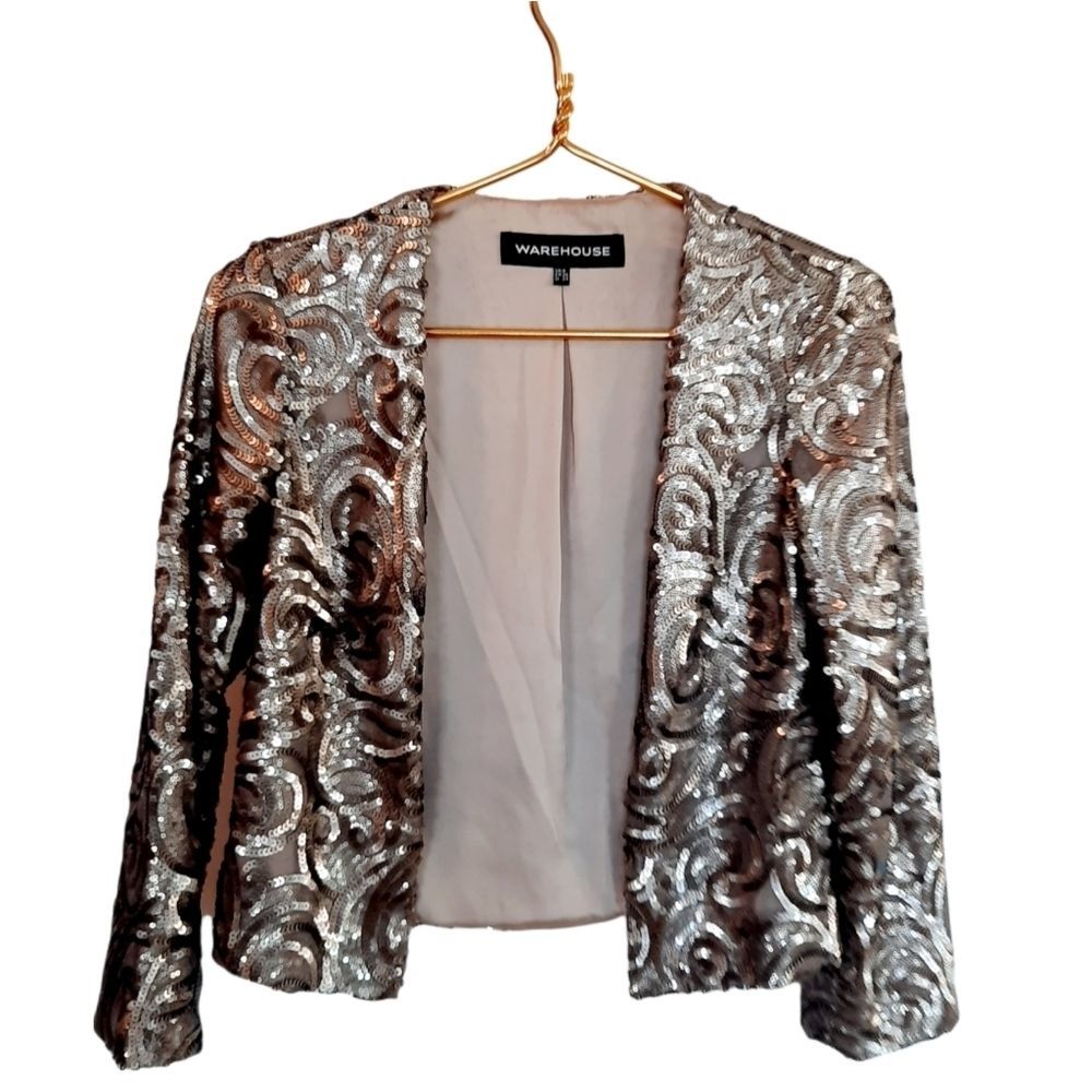 Warehouse Pewter Sequin Jacket Blazer size 4